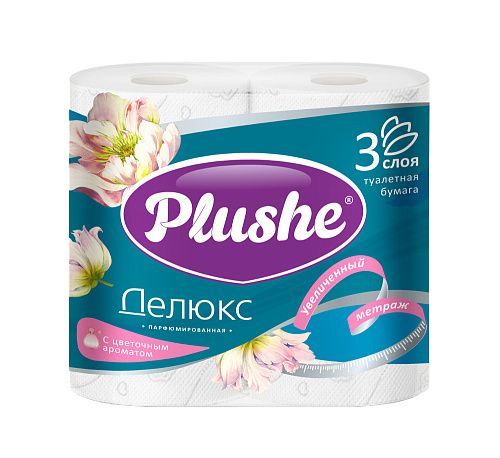 ТБ Plushe Deluxe,4рул. 3-х сл.,белая,с ароматом 1*12 (89452)