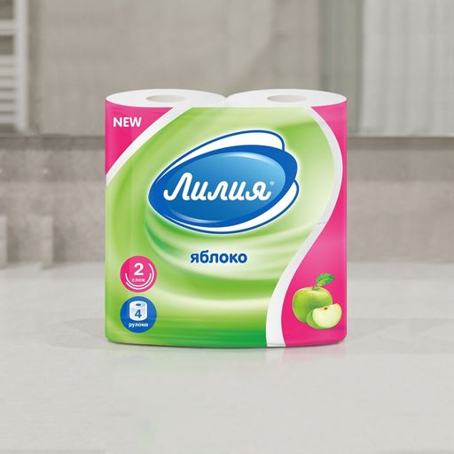 Туалетная бумага Лилия Яблоко 2сл.,4рул.,белый цвет *12  (5635)