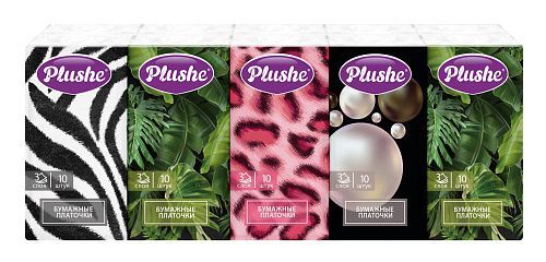 Платочки бумажные Plushe Deluxe Standart 3сл.10л. 1*10 (28уп)  (5066)