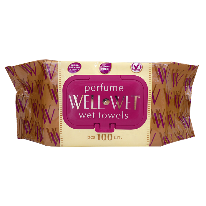WELL&WET влажные салфетки 100л. Gold Парфюм *12