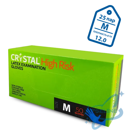 Перчатки латексные неопудр. CRYSTAL HIGH RISK М 1*25пар*250к(10%)