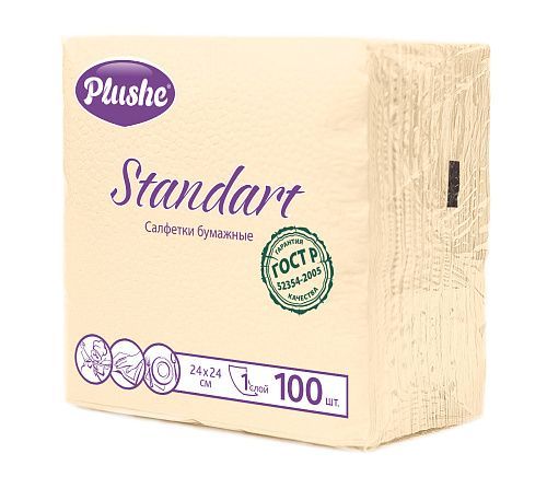 Салфетки Plushe Standart 24*24 1сл.,100л абрикос/пастель 1*25 (9896)