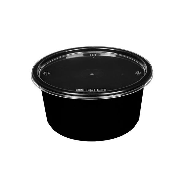 Контейнер 0,350л. круглый d-115 ПП черный ВЗЛП + крышка прозрачная 1/500*50