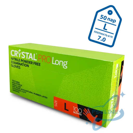 Перчатки нитриловые неопудр.смотровые CRYSTAL PRO Long L 1*10уп*100шт (10%)