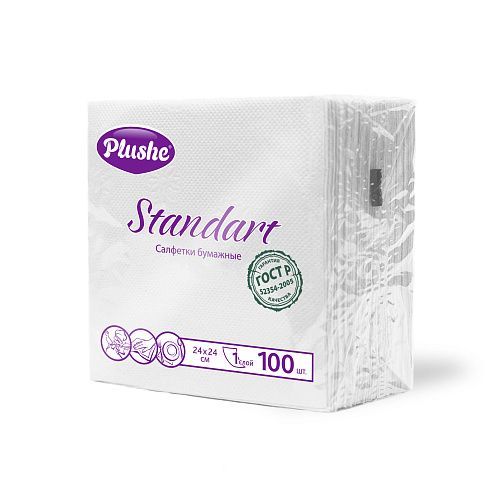 Салфетки Plushe Standart 24*24 1сл. 100л белая/пастель 1*25 (9896)